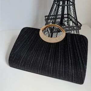 Elegant Black Evening Clutch with Gold Accents